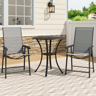 Living And Home Set Of 3 Black 60Cm Cast Aluminum Round Garden Furniture Set Coffee Table And Foldable Chairs