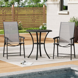 Living And Home Set Of 3 Black 60Cm Cast Aluminum Round Garden Furniture Set Coffee Table And Foldable Chairs - thumbnail 2