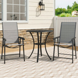 Living And Home Set Of 3 Black 60Cm Cast Aluminum Round Garden Furniture Set Coffee Table And Foldable Chairs - thumbnail 1