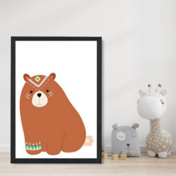 Artze Wall Art Crouching Bear Tribal Animal Art Print With Black Frame Size: A4 - thumbnail 2