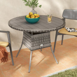 Outsunny Outdoor Pe Rattan Dining Table W/ Wood-Plastic Composite Top, Grey - thumbnail 9