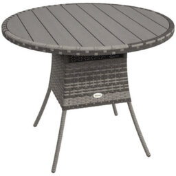 Outsunny Outdoor Pe Rattan Dining Table W/ Wood-Plastic Composite Top, Grey - thumbnail 2