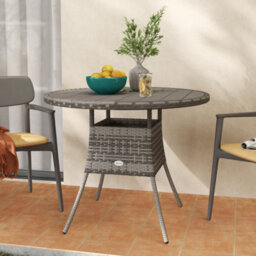 Outsunny Outdoor Pe Rattan Dining Table W/ Wood-Plastic Composite Top, Grey - thumbnail 7