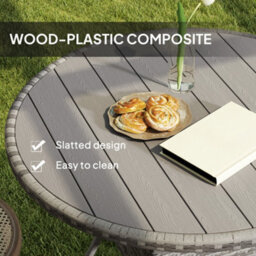 Outsunny Outdoor Pe Rattan Dining Table W/ Wood-Plastic Composite Top, Grey - thumbnail 5