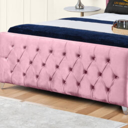 UKBEDFURNITURE Windsor Wingback Pink Plush Valvet Upholstered Bed Frame - Slatted Base With 10 Inch Orthopedic Mattress - 48 Inch Headboard - thumbnail 3