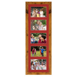 AK Frames 26X8 Rustic Oak Modern Multi Photo Frame With Crimson Mount - Holds 5 Apertures (5X) 6X4 Photos