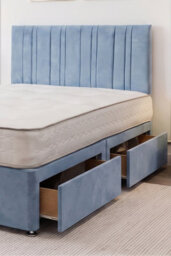 "Knight Sleep Sky Sky Blue Plush Bed Set With Mattress, 2 Drawers Same Side & 24""headboard, 5Ft - King Size" - thumbnail 2