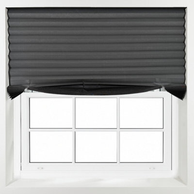 Furnished Stick On Blackout Blinds - No Drill Pleated Shades, Removable Blockout Shutters, Grey (W)85Cm X (L)150Cm - image 1