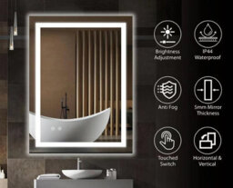 Belofay 500 X 700mm Led Illuminated Bathroom Mirror With Touch Sensor, Wall Mounted, Cool White Light - thumbnail 3
