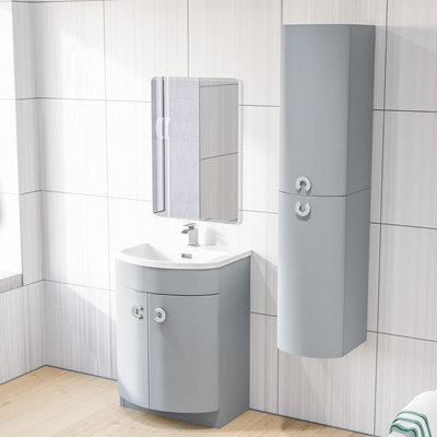 Nes Home Matte Grey 600mm Freestanding Basin Vanity Unit & Wall Bathroom Storage - image 1