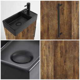 Homestylestore 400mm Dark Oak Floorstanding Bathroom Vanity Unit Black Basin And Black T Bar Handle - thumbnail 2