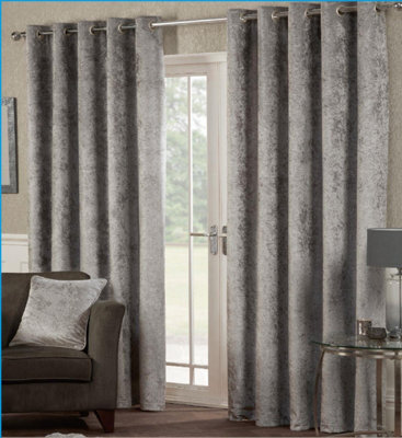Luxury Living Crushed Velvet Effect Ring Top Curtains Silver - image 1