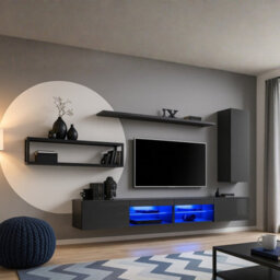 Switch Met Iv Industrial Wall Unit Modern Grafit Black Living Room Set With Tv Cabinets Shelves And Metal Bookcase - thumbnail 2