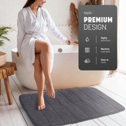 Keplin 60X90Cm Memory Foam Bath Mat Ultra Soft, Highly Absorbent, Non Slip, Machine Washable, Dark Grey - thumbnail 3