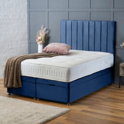 Bsspoke Luxury Ottoman Divan Bed Blue Velvet With Orthopaedic Mattress 138Cm Headboard End Lift Up Storage Available In All Sizes - thumbnail 1