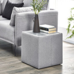 Julian Bowen Rohe Grey Square Fabric Upholstered Side Table, Glass Top, Height: 46 X Width: 45 X Depth: 45Cm