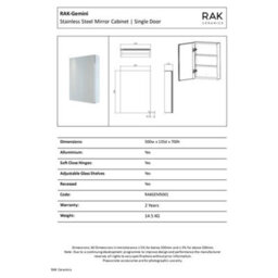 RAK Ceramics Rak Gemini 500X700mm Silvery White Square Led Illuminated Bathroom Mirror Cabinet - thumbnail 2