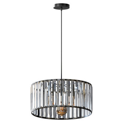 Ledsone Modern Crystal Glass Shade Mini Chandelier Pendant Light, Drum Shape E27 Ceiling Hanging Light Black Without Bulb,30Cm - image 1