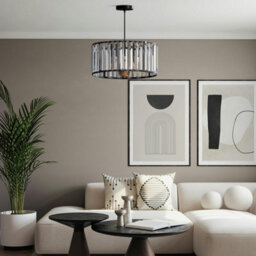 Ledsone Modern Crystal Glass Shade Mini Chandelier Pendant Light, Drum Shape E27 Ceiling Hanging Light Black Without Bulb,30Cm - thumbnail 6