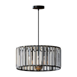 Ledsone Modern Crystal Glass Shade Mini Chandelier Pendant Light, Drum Shape E27 Ceiling Hanging Light Black Without Bulb,30Cm - thumbnail 3