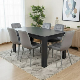 Kosy Koala Arrow Charcoal Dining Table Set With 6 Grey Velvet Chairs Dining Room Furniture - thumbnail 1