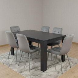 Kosy Koala Arrow Charcoal Dining Table Set With 6 Grey Velvet Chairs Dining Room Furniture - thumbnail 2
