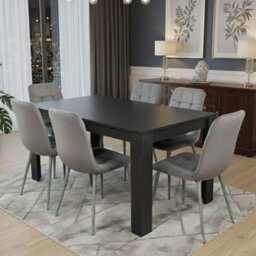 Kosy Koala Arrow Charcoal Dining Table Set With 6 Grey Velvet Chairs Dining Room Furniture - thumbnail 3