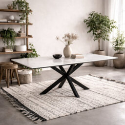 Wyld Haus Perth 200Cm White Ceramic Dining Table With Industrial Black Metal Legs