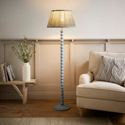 Valuelights Bobbins Pastel Blue Floor Lamp With Floral Pleated Shade - thumbnail 1