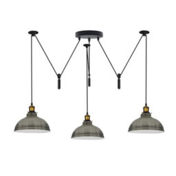 Ledsone Industrial 3 Head Pendant Light Adjustable Pulley System Durable Metal 200Cm Cord For Kitchen & Café - thumbnail 2