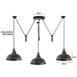 Ledsone Industrial 3 Head Pendant Light Adjustable Pulley System Durable Metal 200Cm Cord For Kitchen & Café - thumbnail 4