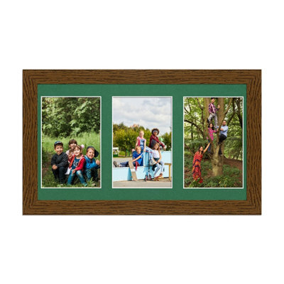 AK Frames 40X20Cm Dark Oak Modern Multi Photo Frame With Emerald Mount - Holds 3 Apertures (3X) 6X4 Photos - image 1