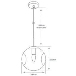 Bubly Bathrooms Lena Contemporary Dimpled Smoky Glass Pendant Light, Ip44 Bathroom Ceiling Light With 1M Adjustable Black Flex - thumbnail 2
