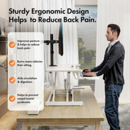 Vonhaus Adjustable White Standing Desk Converter - 2 Tier Sit Stand Desk Riser, Stand Up Desk For Home Office/work - thumbnail 4