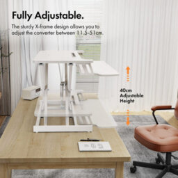 Vonhaus Adjustable White Standing Desk Converter - 2 Tier Sit Stand Desk Riser, Stand Up Desk For Home Office/work - thumbnail 3