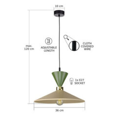 Luminosa Lighting Luminosa Amaris Dome Pendant Ceiling Light Green, Beige 1X E27 - thumbnail 3