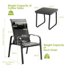 Costway 3-Piece Patio Bistro Furniture Set Outdoor Coffee Table Stackable Chairs Set - thumbnail 3