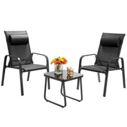 Costway 3-Piece Patio Bistro Furniture Set Outdoor Coffee Table Stackable Chairs Set - thumbnail 2