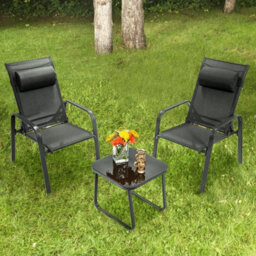 Costway 3-Piece Patio Bistro Furniture Set Outdoor Coffee Table Stackable Chairs Set - thumbnail 9