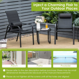 Costway 3-Piece Patio Bistro Furniture Set Outdoor Coffee Table Stackable Chairs Set - thumbnail 8