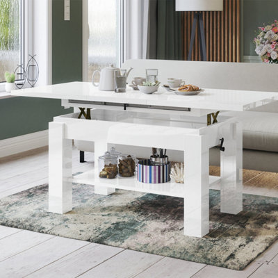 Heze Furniture Alva 2 In 1 Extending Coffee / Dining Table 110-150Cm - White Gloss - image 1