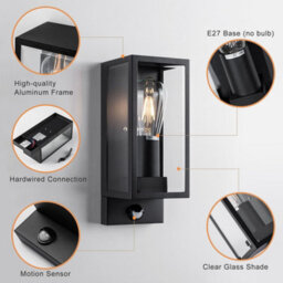 Harper Living Black Modern Clear Glass Motion Sensor Outdoor Wall Light - thumbnail 5