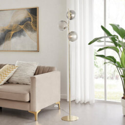 Furniturebox Uk Lazio Tree Floor Lamp With 3 Smoked Glass Globes And A Brass Base - thumbnail 4