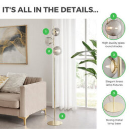 Furniturebox Uk Lazio Tree Floor Lamp With 3 Smoked Glass Globes And A Brass Base - thumbnail 2
