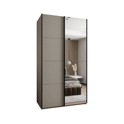 Arte Trosa Iii Cashmere Mirrored Sliding Door Wardrobe W1300mm H2450mm D640mm With Black Steel Handles - image 1