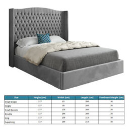 Rana Curved Top Winged Upholstered Soft Velvet Bed Frame - Grey - thumbnail 4