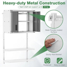 Metal Wall Cabinet Garage Storage Cabinet W/3 Adjustable Shelves-Grey - thumbnail 4