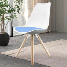 Fusion Living Soho White & Light Blue Plastic Dining Chair With Pyramid Light Wood Legs - thumbnail 2