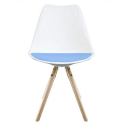 Fusion Living Soho White & Light Blue Plastic Dining Chair With Pyramid Light Wood Legs - thumbnail 6
