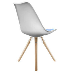 Fusion Living Soho White & Light Blue Plastic Dining Chair With Pyramid Light Wood Legs - thumbnail 4